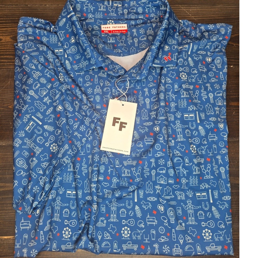Fore Fathers Lone Star Legacy Polo Golf father's‎ day Blue Texas XXL NWT